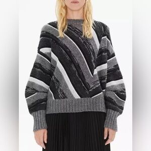 Helmut Lang Women’s Wool Yak Blend Ombre Stripe Gray Crew Neck Sweater-‎ Size XS